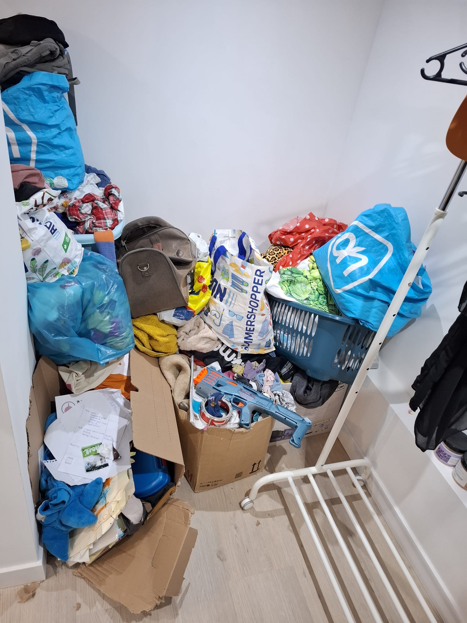 Messy room before organising